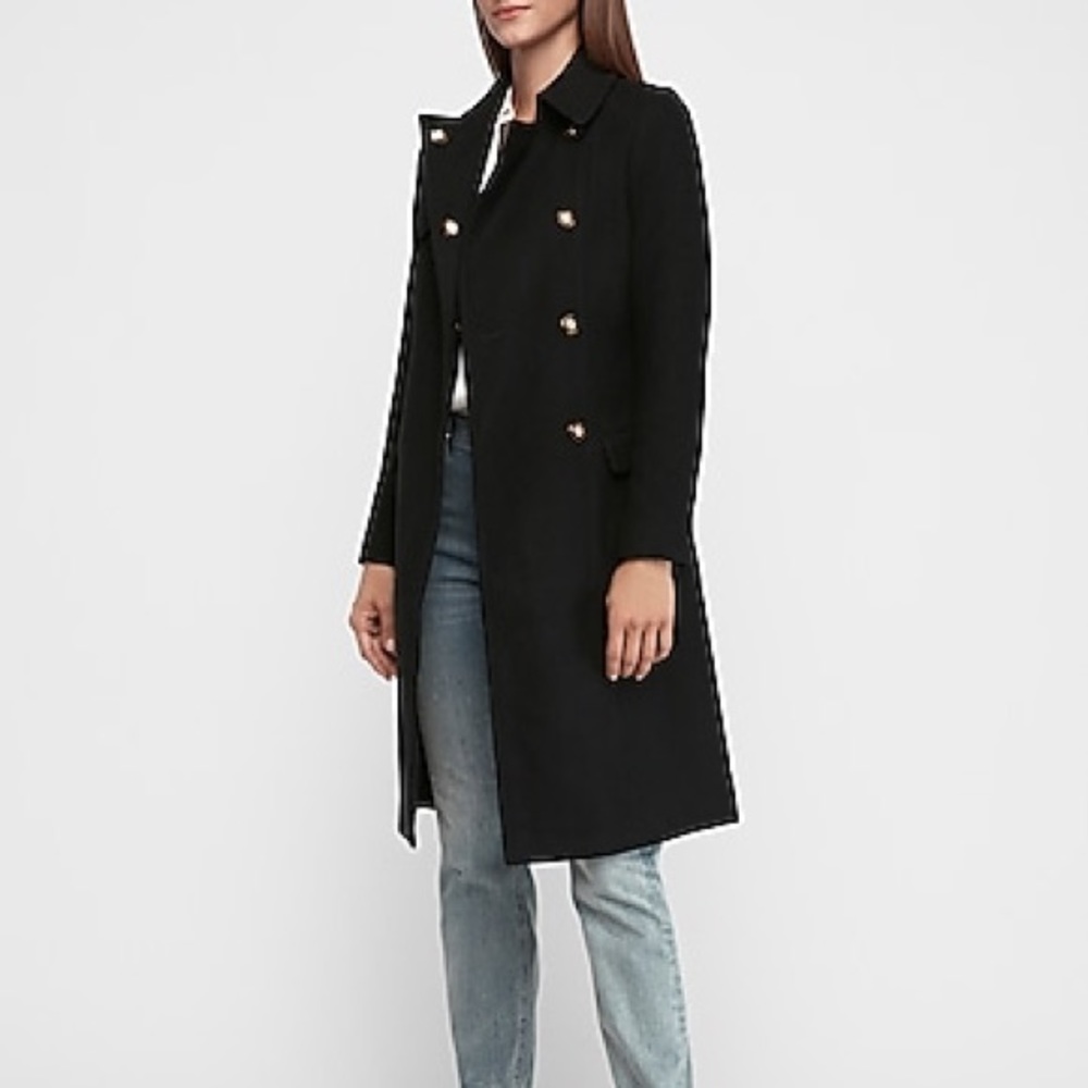 Express Long belted wool-blend trench coat